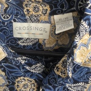 Crossings Men's Casual Blue and Gold Floral Shirt